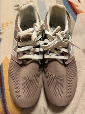 Women’s New Balance Taupe Knit Sneakers with White Accents